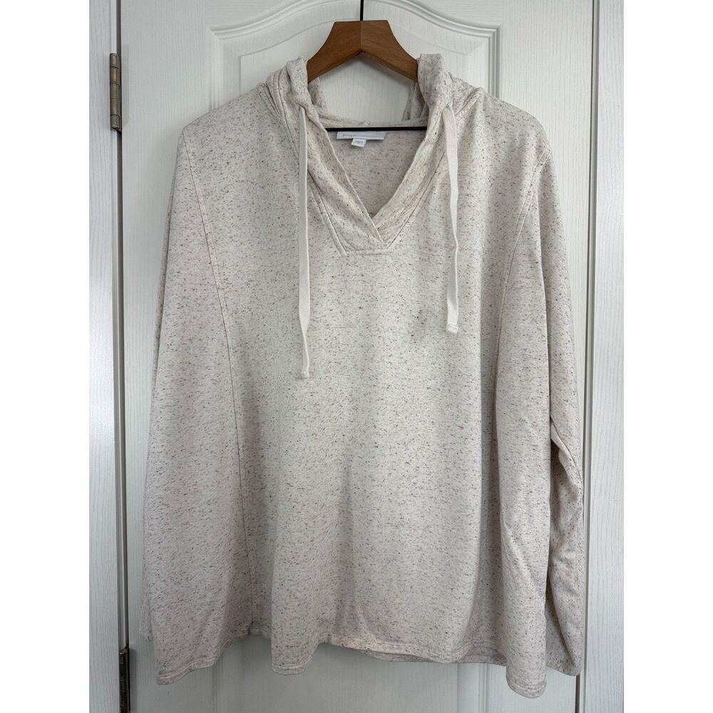 J Jill PureJill Women's Tranquility Fleece Lightweight Hoodie Top Beige Size 2X